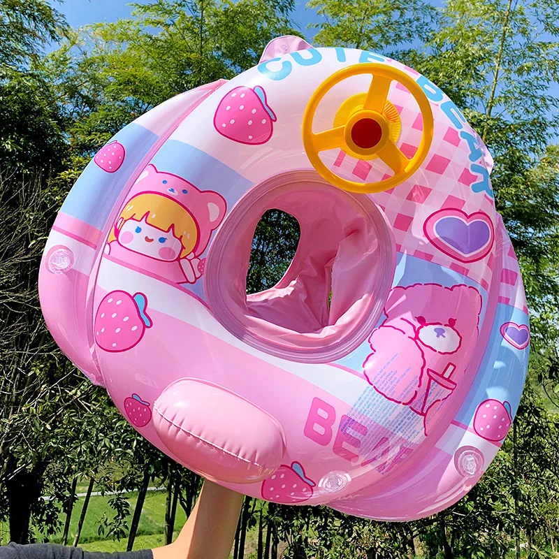 جديد لطيف الدب الطفل طوافة بلاستيكية للسباحة سلامة السباحة مقعد مع عجلة القيادة مقعد الطفل الكرتون العائمة حلقة لعبة الشاطئ الطرف