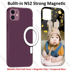 DIY Magnetic Case for iPhone 16 15 14 13 12 11 Pro Max Plus Cover Custom Tempere Glass Shell Mag-safe Charge Color Bumper Fundas