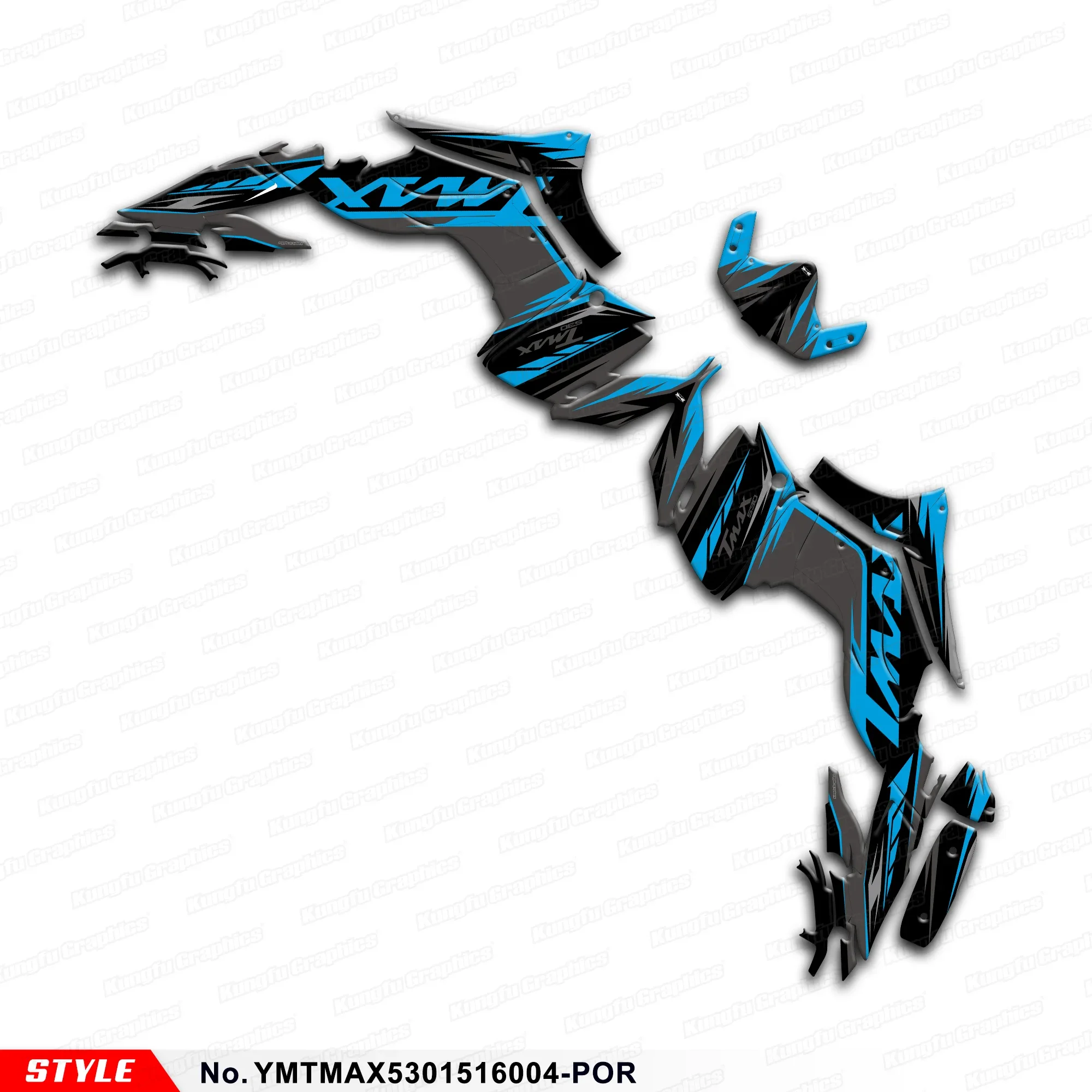 

JY Racing Graphics Laminated Decals Wrap for Yamaha TMAX 530 TMAX530 2015 2016 Blue Grey, Style No.YMTMAX5301516004-POR