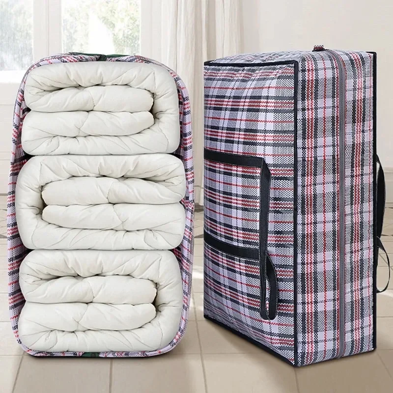 Stripe Woven Bag Large Capacity Storage Moving Bags Clothes Quilt Blanket Luggage Packing Package Zipper Tote Home Organizer