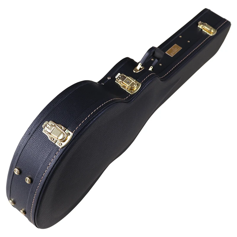 Black Leather Guitar Hardcase Wood Case Superior PVC Leather Material Velvet with Red Foam Lining for 40 Inch 41 Inch with flaw