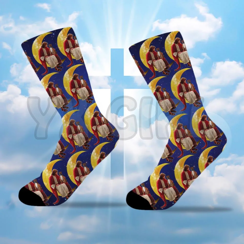 Shetland Sheepdog And JesusGod Sitting On The Moon 3d Printed socks High Socks Men Women high quality long socks Novelty socks