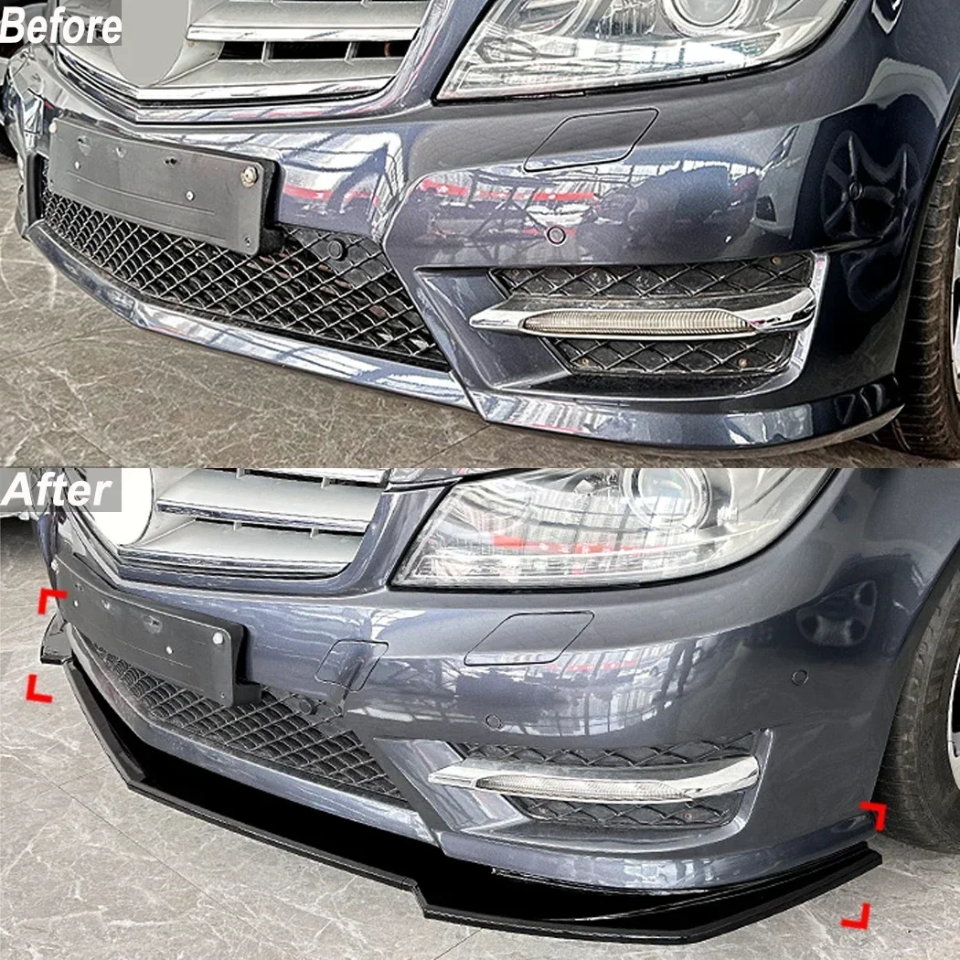 Front Spoiler Lip Gloss Black/Carbon Look ABS Plastic For Mercedes-Benz C Class W204 S204 Facelift 2011-2014 AMG Line Sport