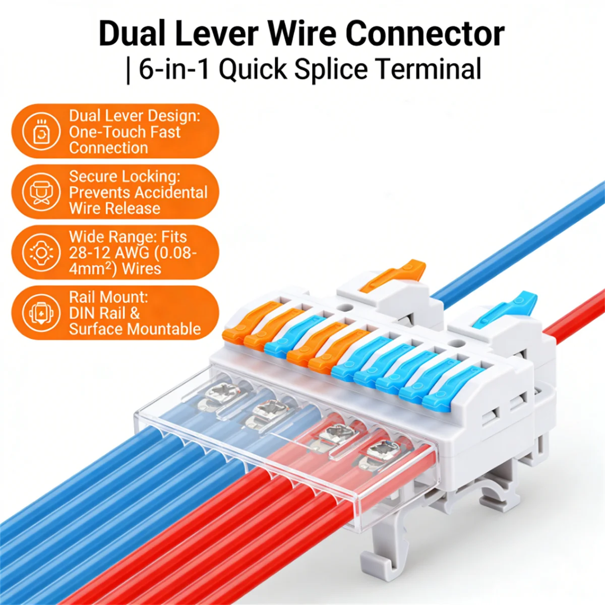 Wire Connector Electrical Cable Terminals Blocks Universal Quick Conductor Splitter Push-in LED Tool Mountable Rail Junction Box