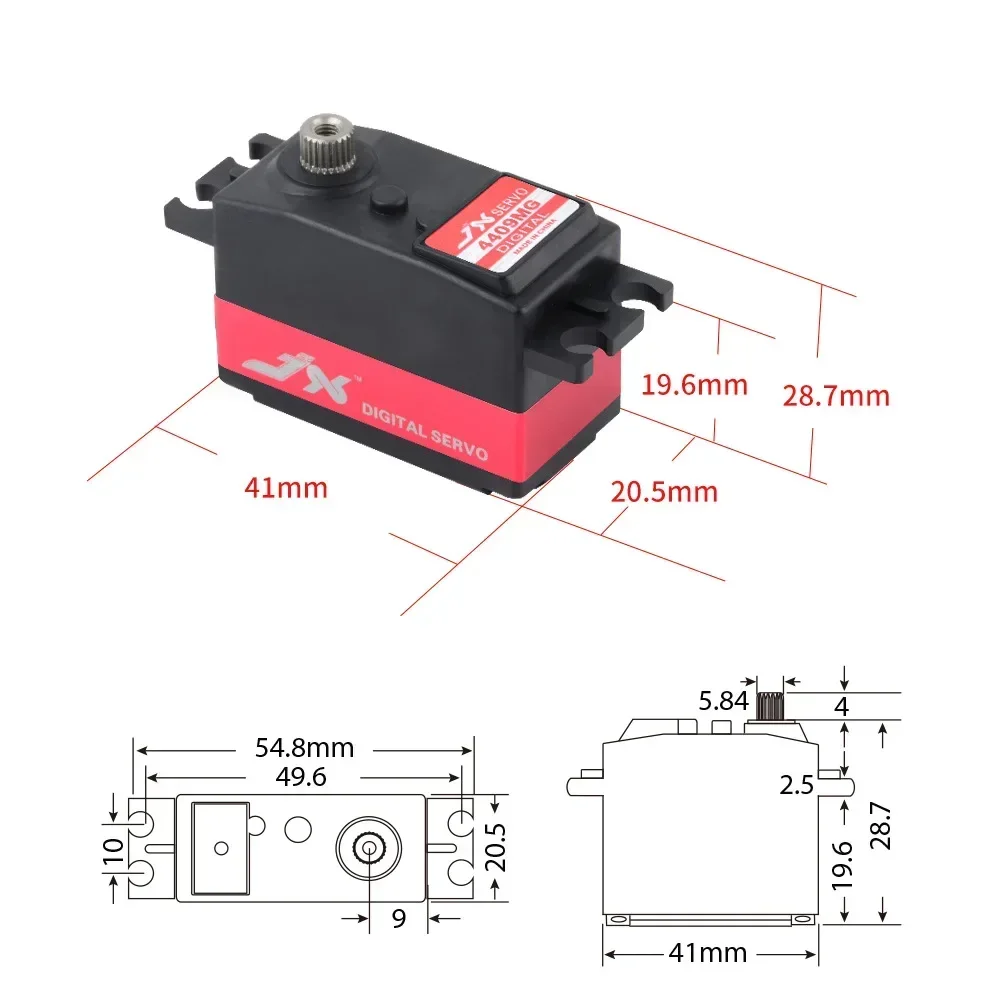 JX Servo PDI-4409MG 9kg Large Torque 180 Degree Standard Short Digital Servo with 25T Metal arm for 1/8 1/10 RC drift car