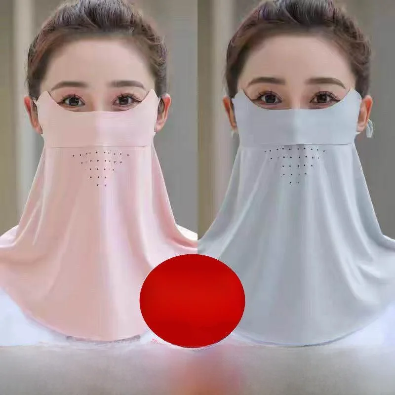 アイスシルクロングフェイスマスク女性用シームレスネックプロテクションuv保護通気性ドライビングサンシェードフェイスベールlサイズ