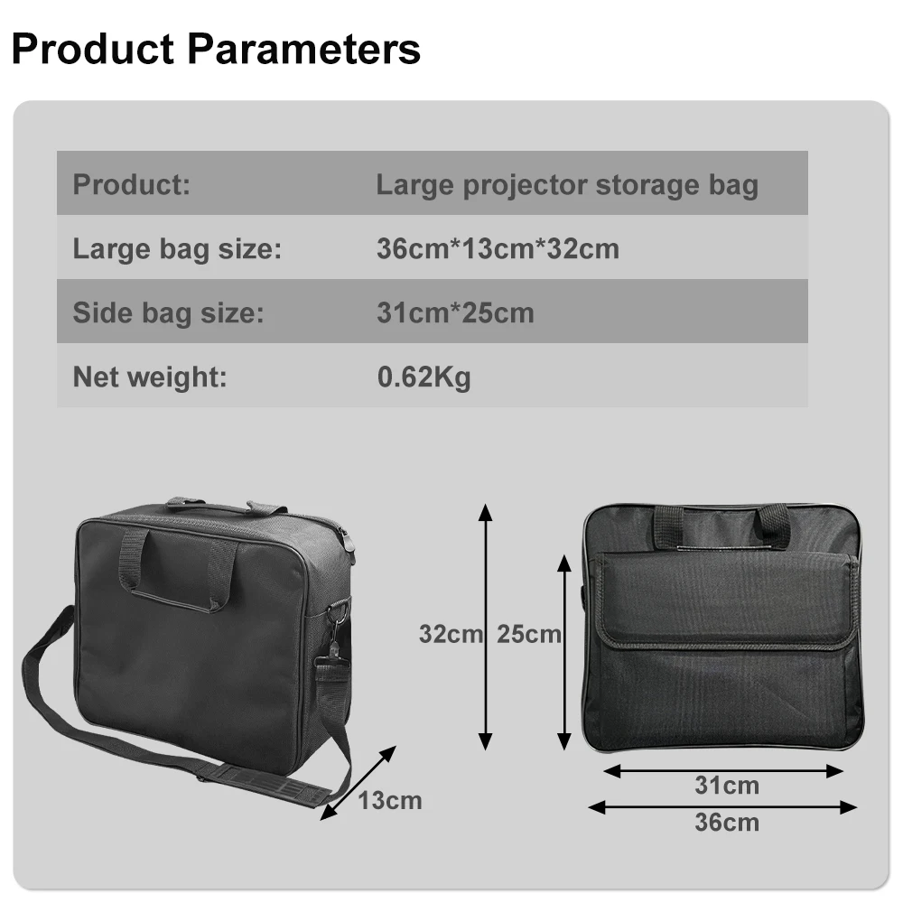 حقيبة تخزين جهاز العرض من سلسلة TouYinger Q12 مناسبة لمعظم أجهزة العرض الكبيرة وحقيبة سوداء متعددة الوظائف