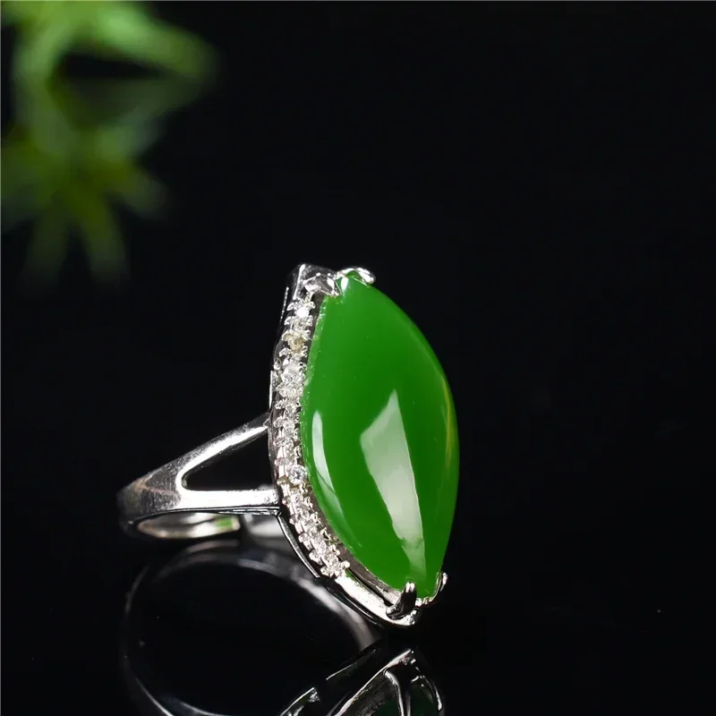 Natural Green Hetian Jade 925 Silver Ring Chinese Jadeite Amulet Fashion Charm Jewelry Hand Carved Crafts Gifts for Women Men