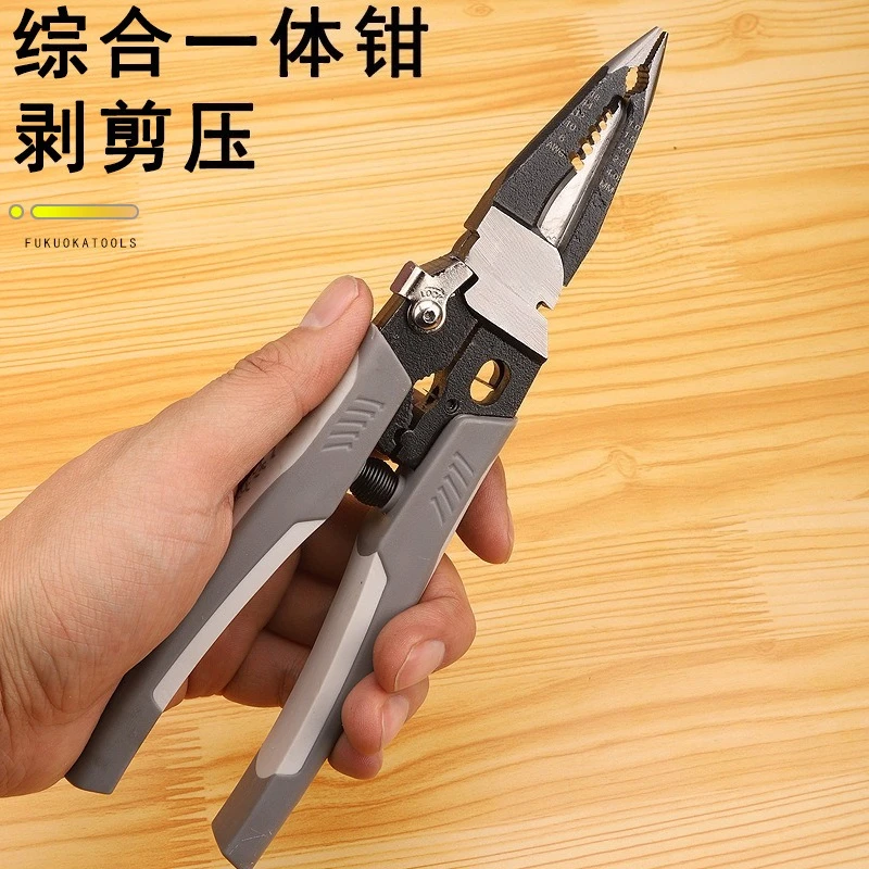 Electrician Hand Tool, Multi-function Wire Stripping Crimping Cutting All-in-one Pliers