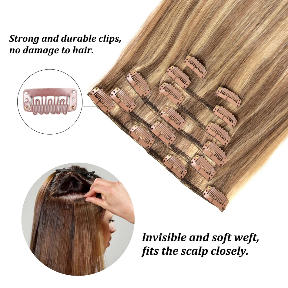 7Pcs Clip In Hair Extensions Human Hair Brazilian Straight Remy Hair Hairpiece Natural Color Hair Extensions Clip Ins For Women