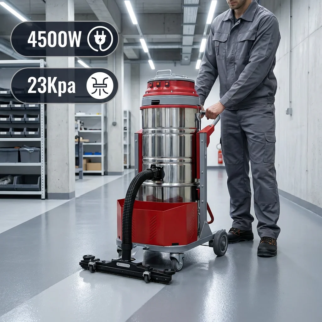 90L 4500W Industrial Vacuum Cleaner  High Suction 23Kpa Wet & Dry Stainless Steel Dust Collector for Factory Workshop Warehouse