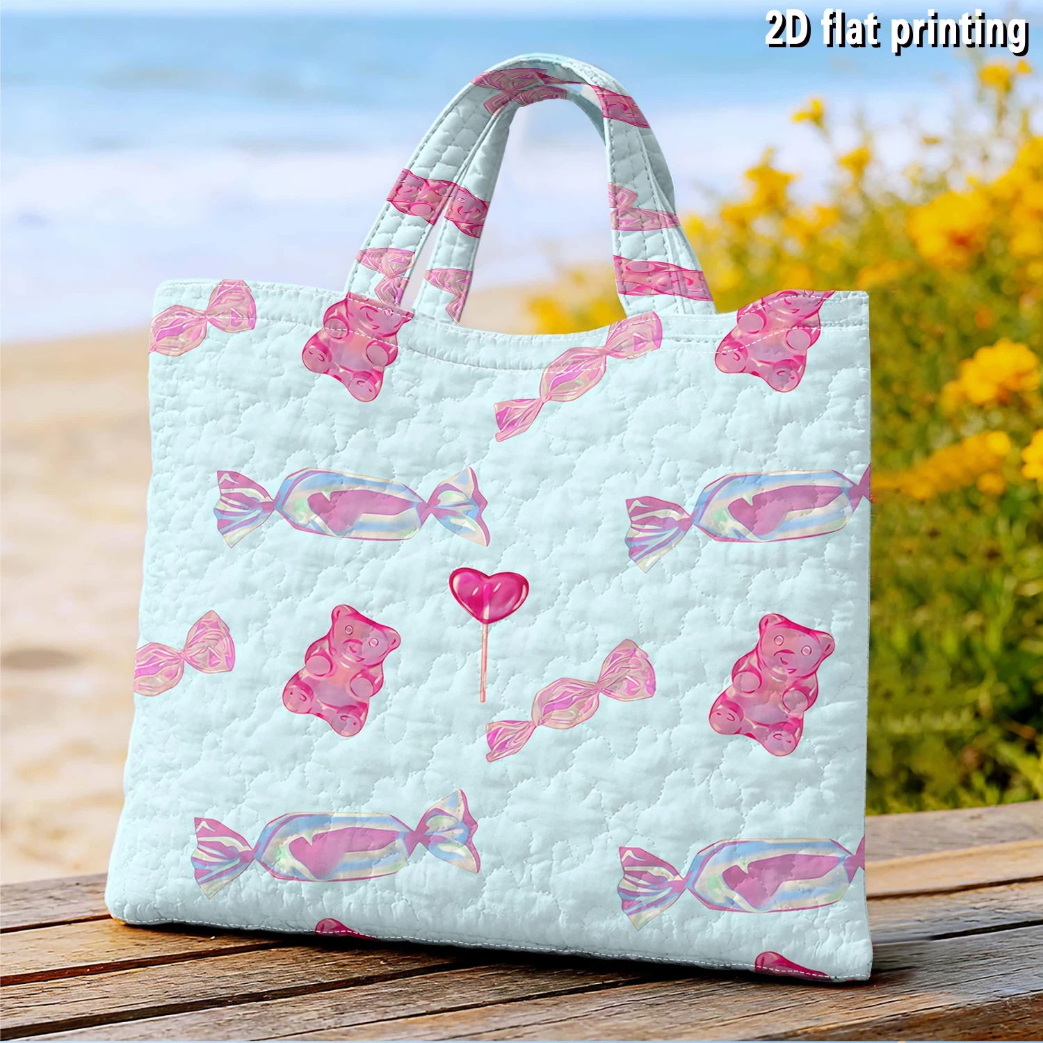 Holographic Gummy Candy Women canvas shoulder bag Dual-Side Printed Tote Bag shopping bag Fashionable and fun gift handbag