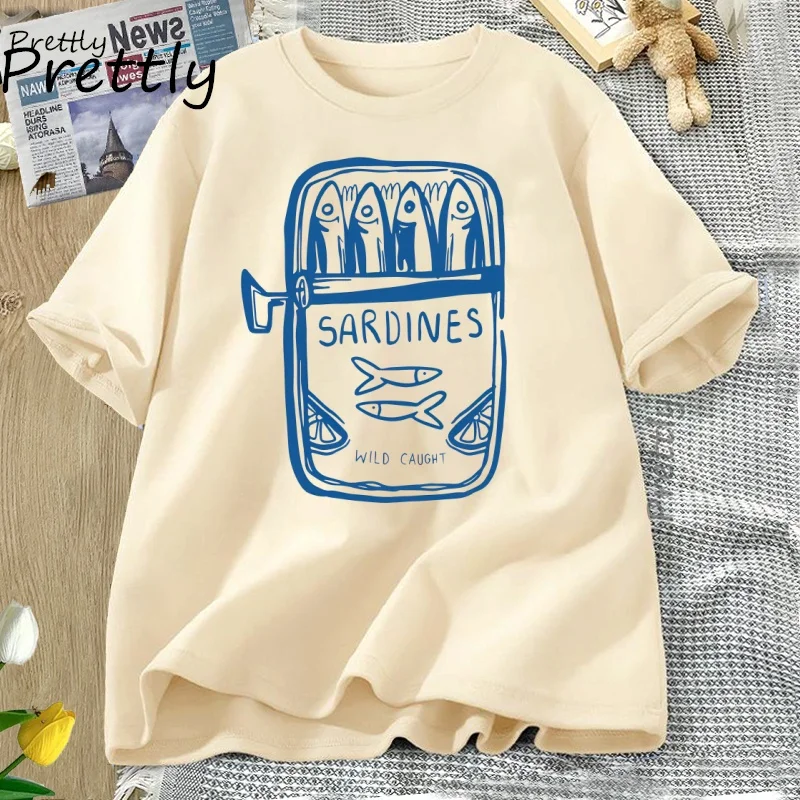 Sardine T-shirt Fisherman Beach Short Sleeve Cotton Tshirt Casual Round Neck T Shirt Summer Casual Printed T Shirt Clothing Tops
