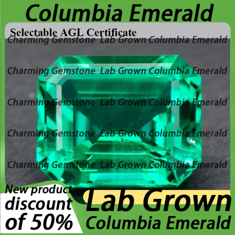 

Lab Grown Columbia Emeralds Hydrothermal Hand Cutting Emerald Cut With Cracks Inclusions Inside Selectable Certificate
