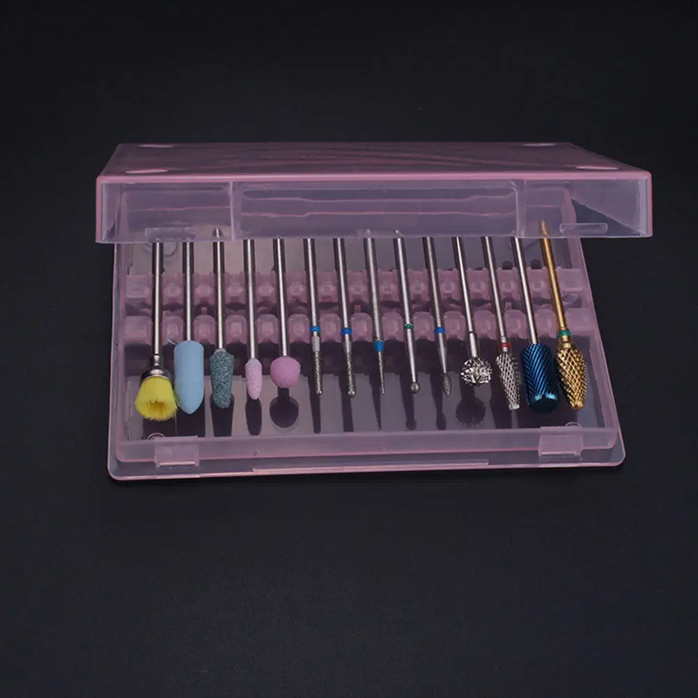 3Pcs Wear Resistant Plastic Nail Drill Bits Storage Box Portable Nail Art Polishing Head Organizer for Salon Desktop Neatness
