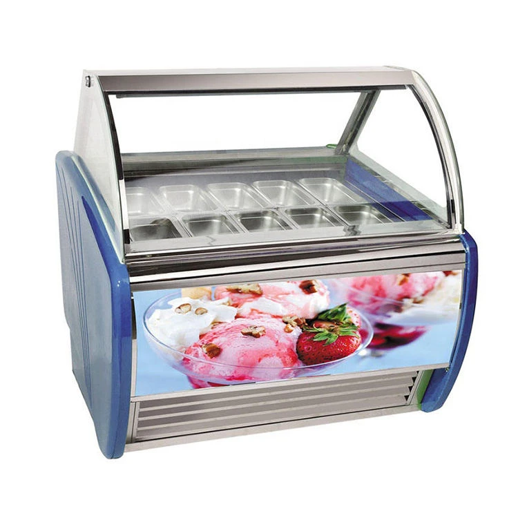 #Factory Price Gelato Showcase Single-Temperature Air Cooling 10/12/16/18 Trays Ice Cream Display Freezer