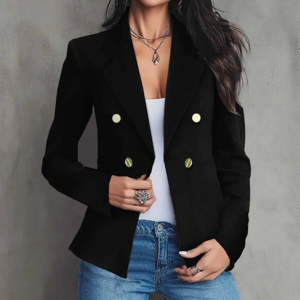 Autumn Winter Women Western Style Blazer Double Breasted Elegant Office Suit Jacket Long Sleeve Slim Fit Workwear Outerwear