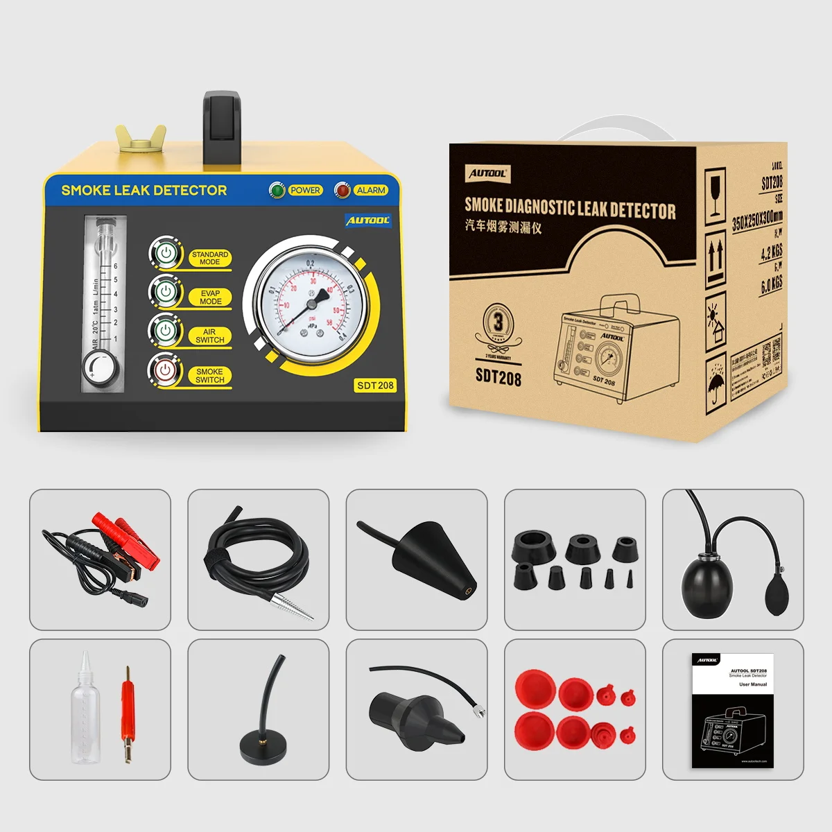 AUTOOL Portable SDT208 Automotive Evap Smoke Diagnostic Generator Machine Leak Detector for Cars Leak Detection