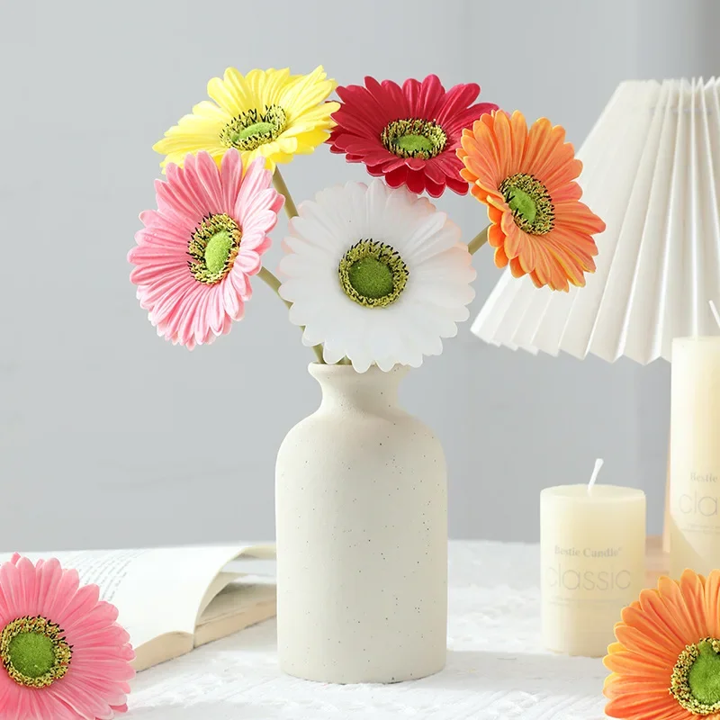 10Pcs Faux PU Gerbera Artificial Flowers Home Living Room Decoration Sunflower Bridal Bouquet Wedding Event Decor Party Floral