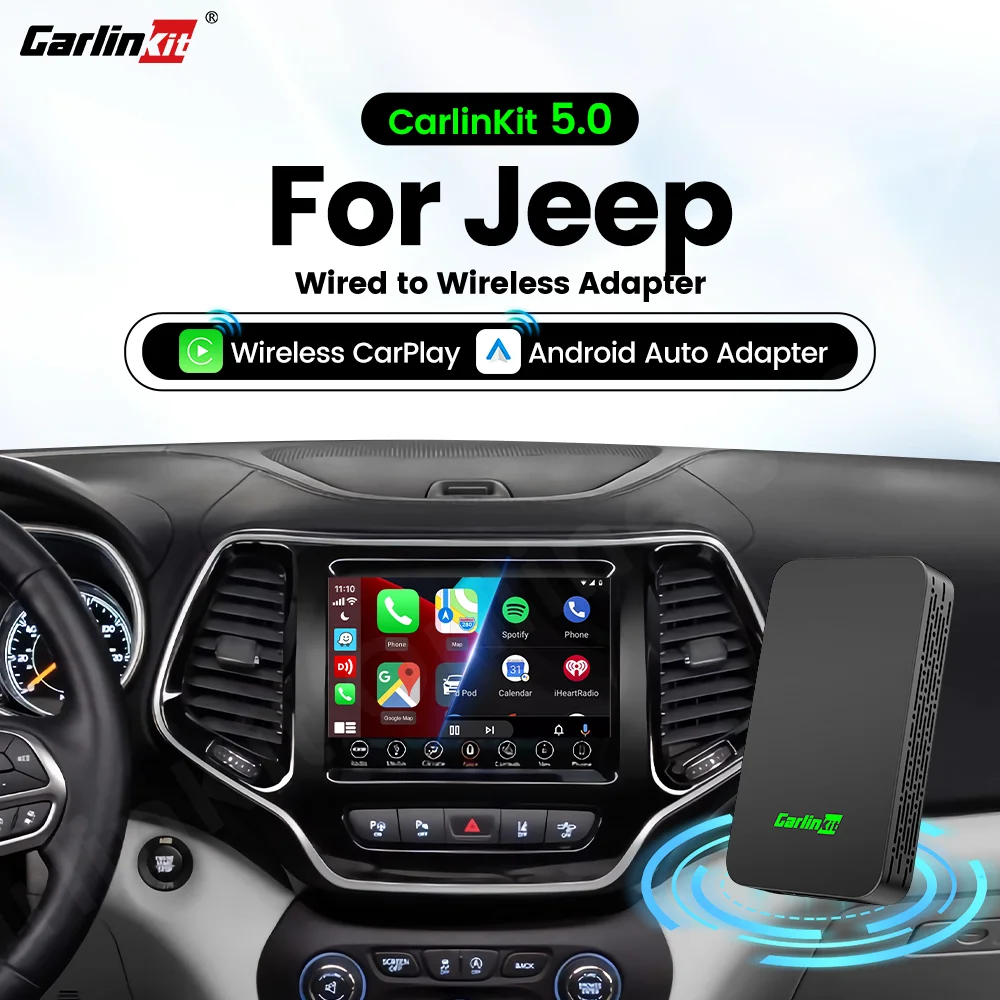 CarlinKit 5.0 CarPlay Android Auto Wireless Adapter Dongle for Jeep Compass Grand Cherokee Renegade Wrangler Cherokee Gladiator