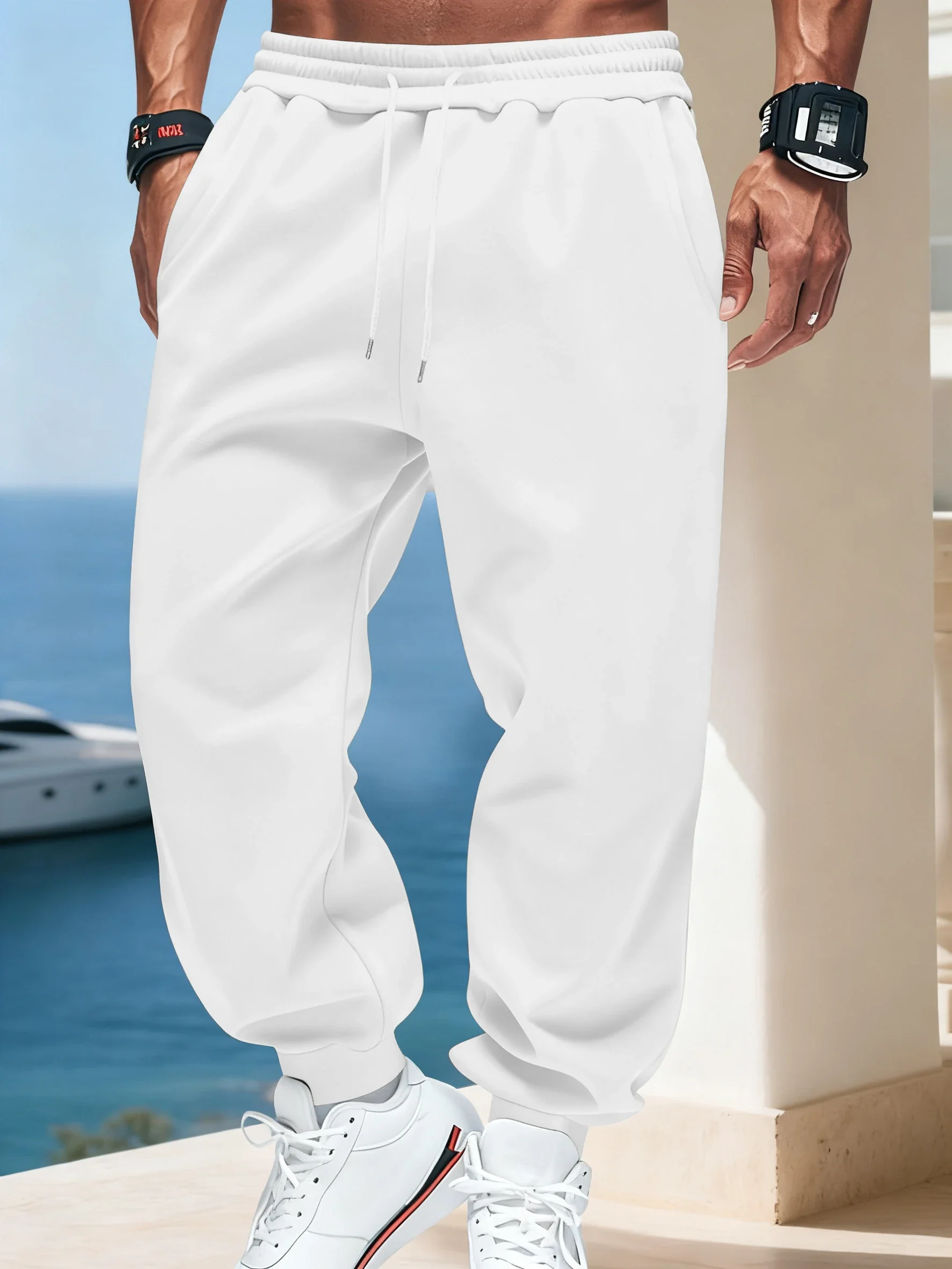 

Man Autumn Fleece Sportpants Drawstring Casual Long Pants Comfortable Street Britches Fashion Pocket Pant Loose Basic Sweatpants