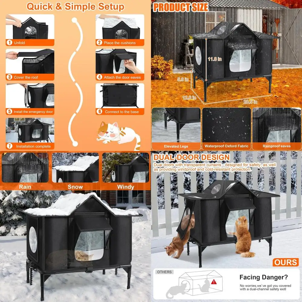 

Medium-Sized Insulated Outdoor Cat Shelter with Safe Escape Door and Elevated Base for Stray Cats