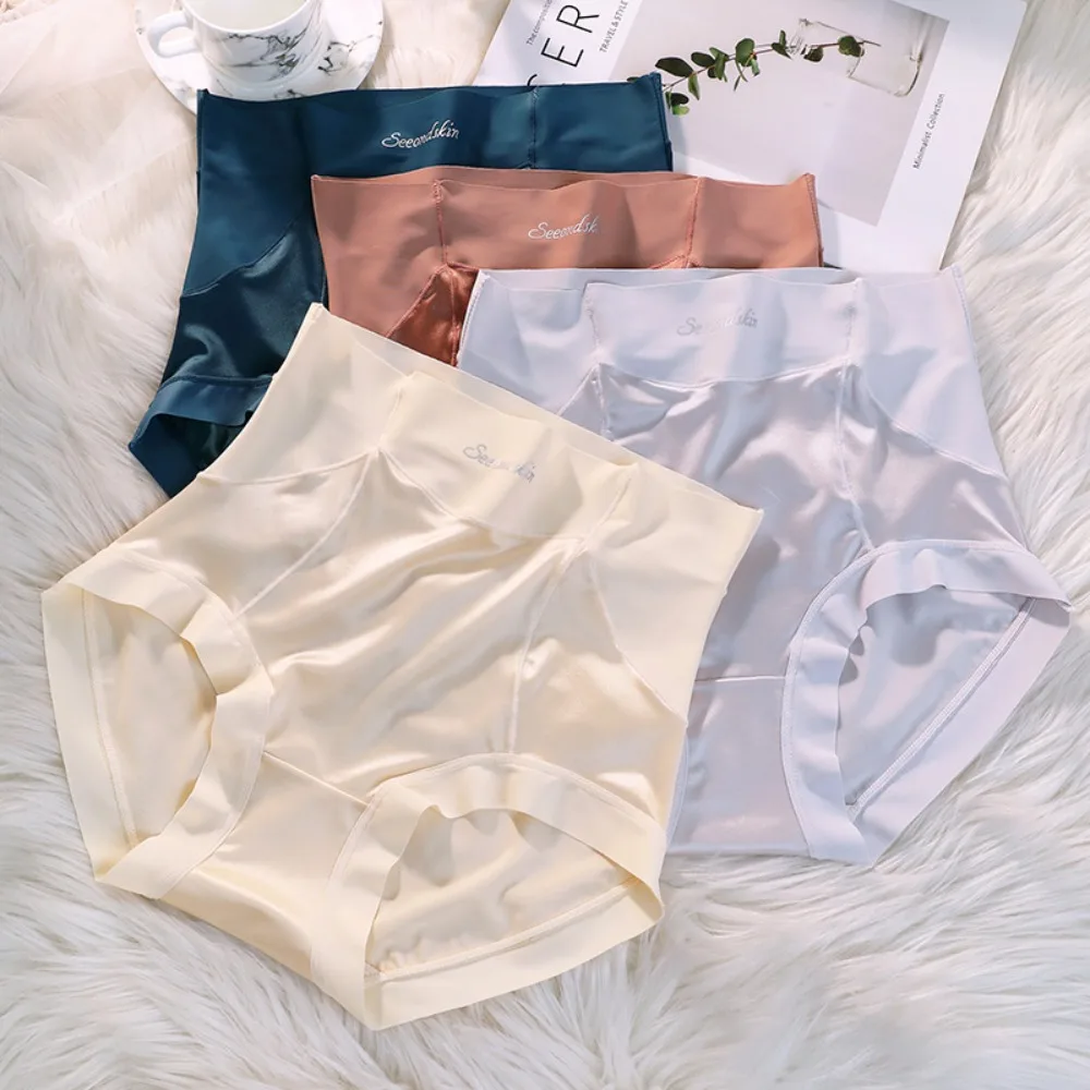 

Japanese Retro Traceless For Girls Silk Solid Color Korean Underwear Women Panties Plus Size Briefs Satin