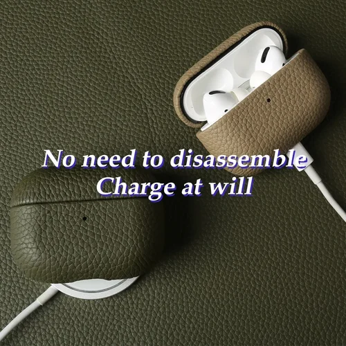 Imagen 2 del producto Funda de cuero genuino para Airpods Pro 2 fundas Airpods 2 3 bolsa de lujo hecha a mano auriculares inalámbricos Bluetooth caja carcasa protectora