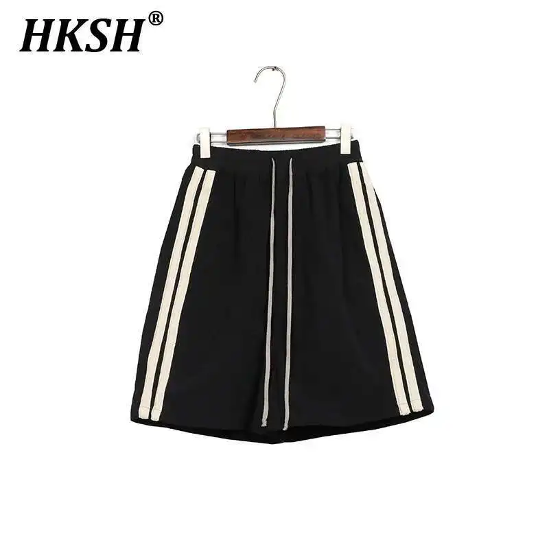 

HKSH Summer New Men's Tide Dark Shorts Splice Striped RO Ribbon Capris Casual Fashion Streetwear Cotton Half Length Pants HK1982