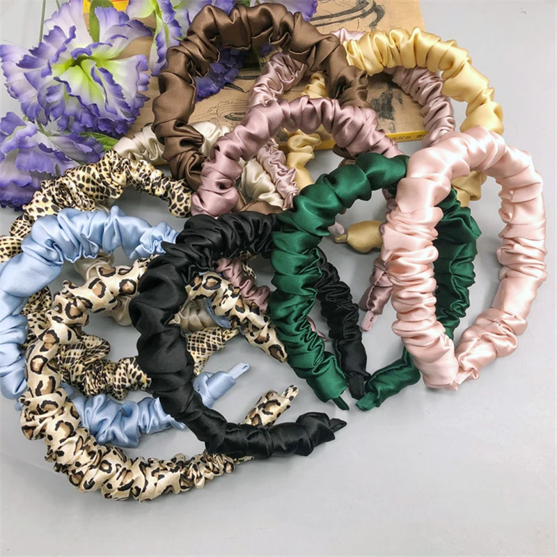 Fashion Bezel Head Silk Women Headband Pure Mulberry Silk Headwear Widened Edge Silk Hairband Silk Scrunchie Hair Accessories