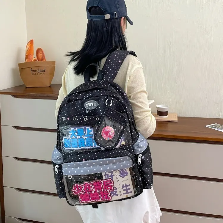 2026 New Polka Dot Painful Bookbag Large Capacity High School Student Computer Backpack Unisex Commuter Nylon Material Height...