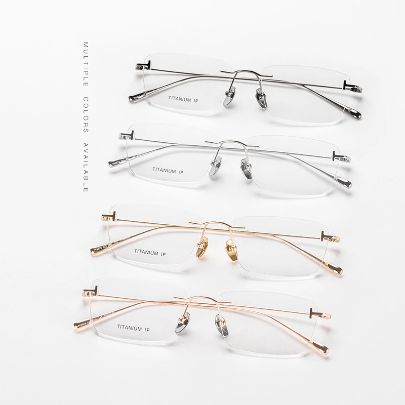 Pure Titanium Ultralight Rimless Glasses Frame for Men Business Rectangle Optical Eyeglasses Women Frameless Myopia Eyewear Male