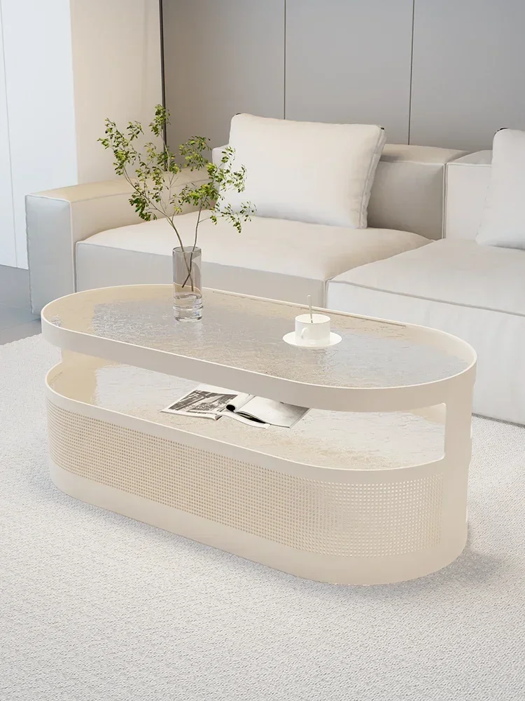 

Elliptical coffee table, living room, household small unit, double head round tea table, Italian light luxury edge table Hot sal