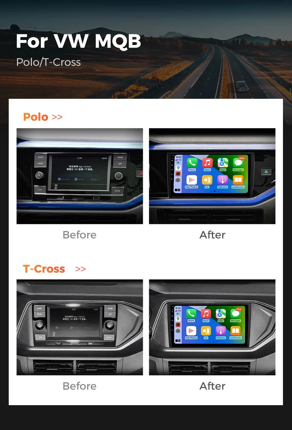 Android 14 Carplay Auto for VW Volkswagen MQB POLO VI Jetta MK7 2018-2020 2021 Car Radio Stereo Video Multimedia Player GPS WIFI