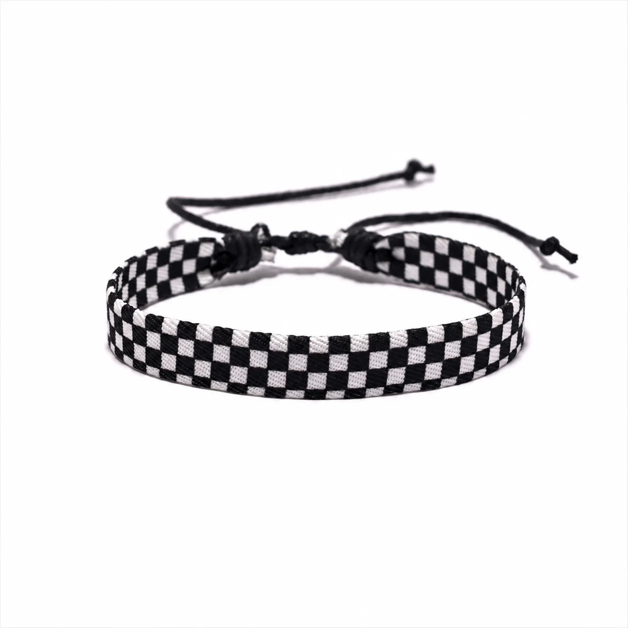 Checkered Woven Bracelet Lightweight Drawstring Bracelet Webbing Bracelet Checkered For Travel Souvenirs Everyday Styling Casual
