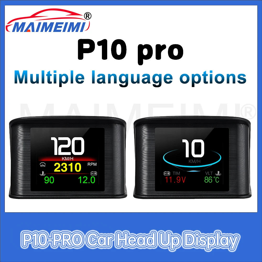 

New P10 Pro OBD2 Head Up Display Auto Electronic Accessories Speedometer Water Temperature Tachometer Clock on Board Computer