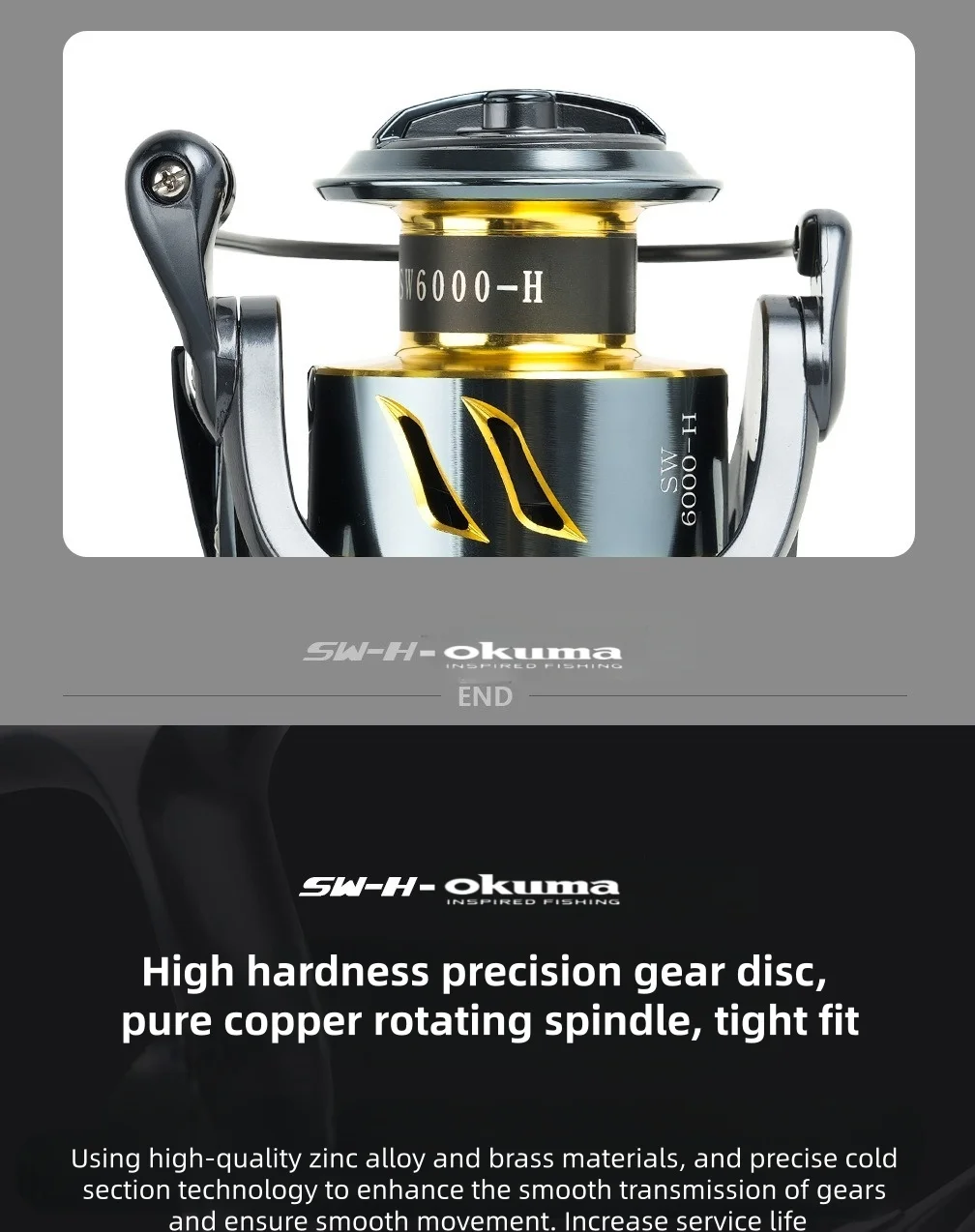 Okuma Original Vollmetall-Spinnrolle, 4000-7000, 25KG Große Bremskraft, Ausgestattet mit Hochwertiger Angelschnur – Detail 12