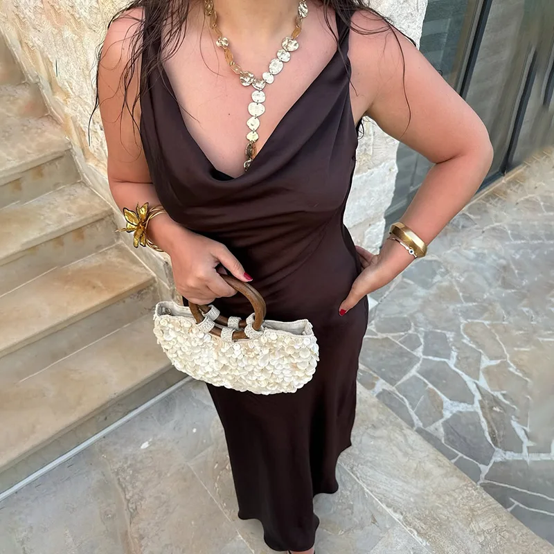 

Ticketsx V Neck Lace Up Backless Sleeveless Long Dress Sexy Solid Ruched Slim Dress Elegant Luxury Party Evening Vestidos Women