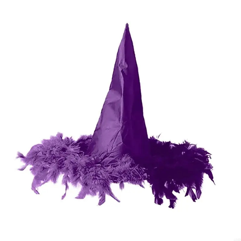 270d Halloween Witches Hat Feathers Fringes Women Costume Girl Dress Up Accessori