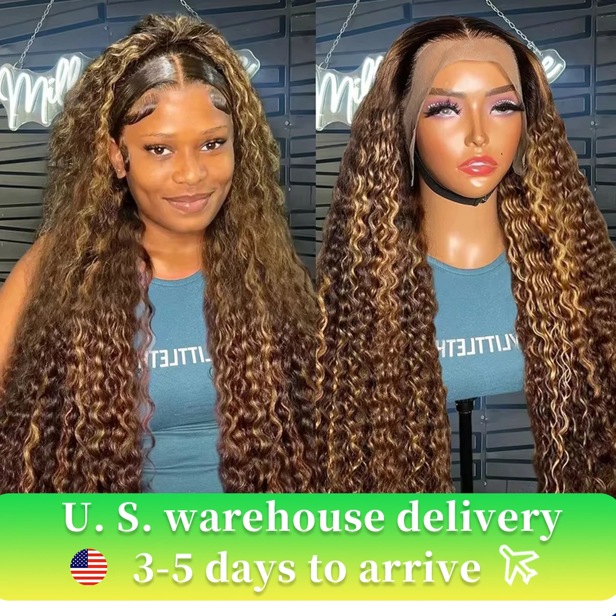 Highlight Ombre Curly 13x6 Glueless Wig Human Hair Ready To Wear Bleached Knots 4/27 Deep Wave 13x4 Lace Front For Women Pre Cut