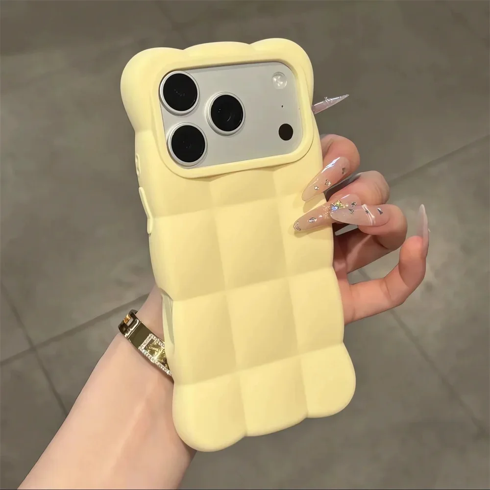 3D Grid Silicone Candy Color Phone Case for iPhone 17 16 18 Pro Max 18Pro 15 14 13 Wavy Non-Slip Frame Shockproof Soft Cover