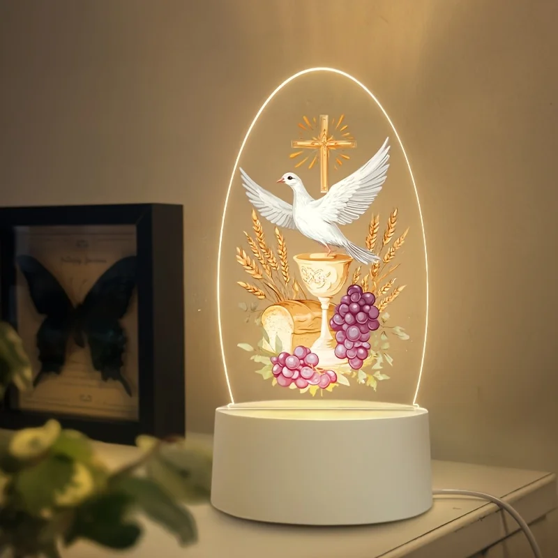 One Holy Communion Night Light - USB LED Strip with Dove and Grail Design, Perfect Christian Gift, First Communion Decoration