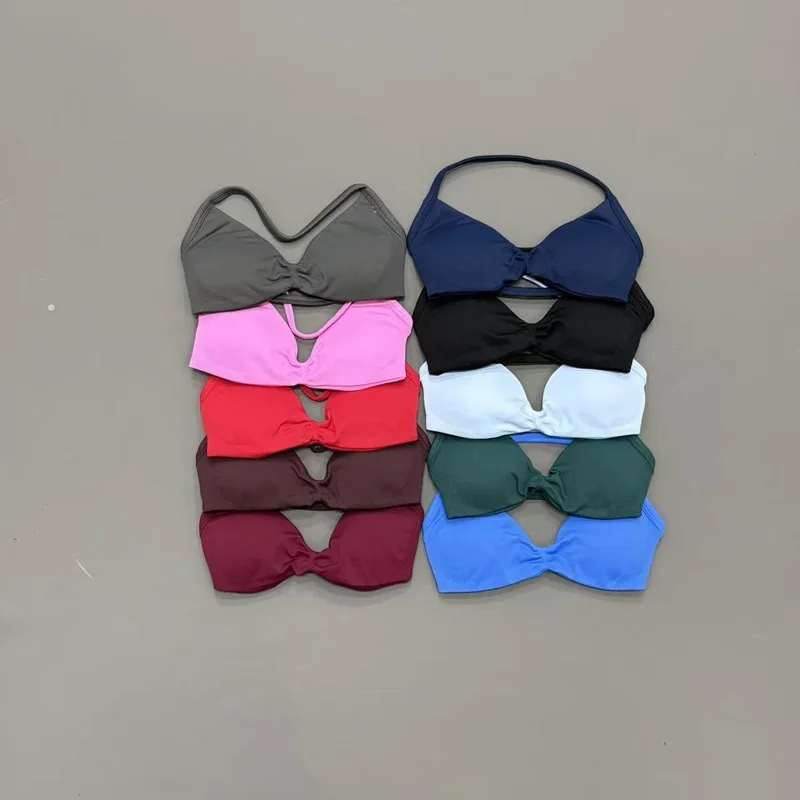 Women Yoga Bra Seamless Push Up Breathable Sports Top Halter Open Back Removable Padded Gym Workout Running Pilates Fitness Wear