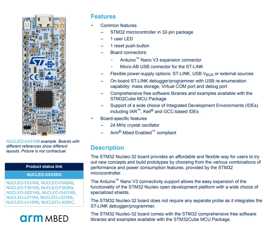 Spot NUCLEO-G431KB использует плату разработки STM32G431KB MCU STM32 Nucleo-32