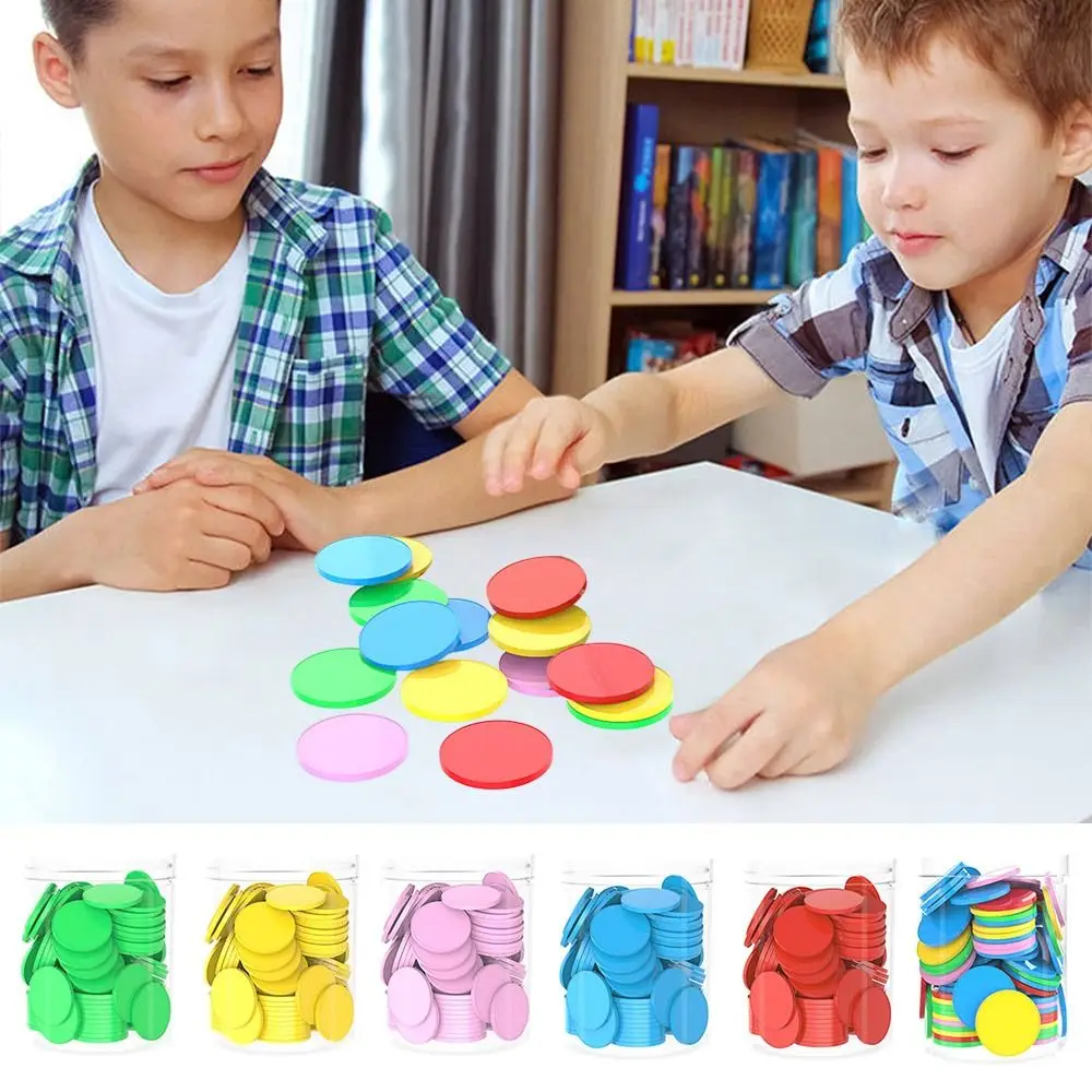 100pcs Plastic Counting Chips Addition Subtraction Operation Board Games Tokens Teaching Tool Colored Round Poker Chips