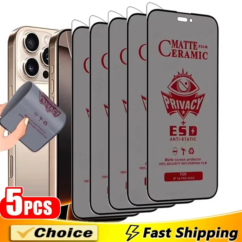 5Pcs Matte Ceramic Privacy Screen Protector For iPhone 16 13 12 11 14 15 Pro Max Anti-spy Film For IPhone XS MAX XR 7 8 16 Plus