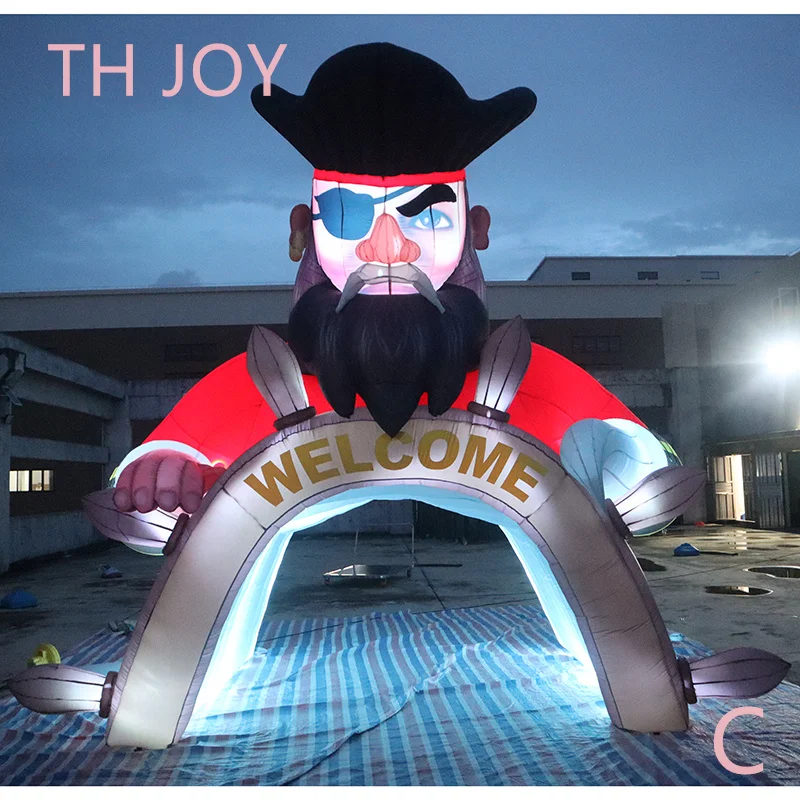 fast air shipping, pirate man Giant inflatable cartoon captain tunnel for party, 5m high Led lighting pirate archway