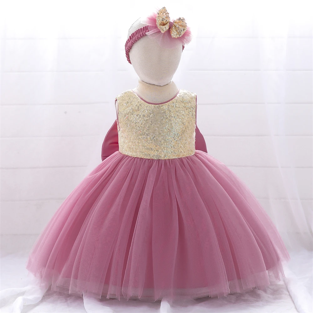 Sequins Bow Christmas Baby Girls Party Dress For Wedding Toddler Tulle 1st Birthday Princess Dresses Wedding Prom Kids Clothing