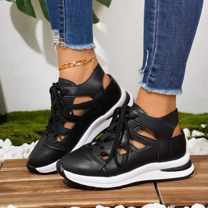 Womens Casual High Top Sport Sneakers Platform Gladiator Sandals Closed Toe Cutout Side Zip Summer Walking Footwear for Ladies
