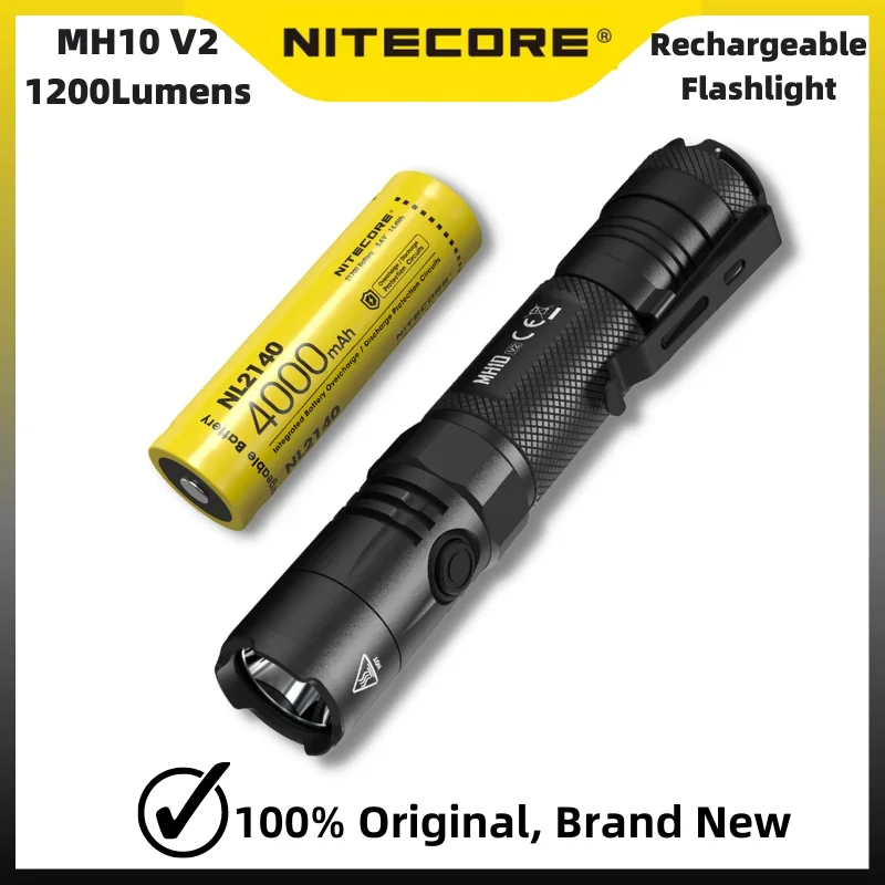 Original NITECORE MH10 V2 Flashlight  Utilizes a CREE XP-L2 V6 LED 1200Lumens USB Rechargeable Ultra Light With 18650 Battery